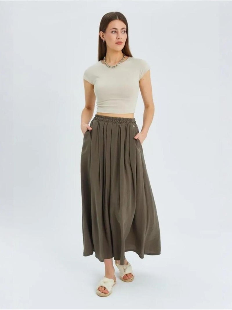 Jupe longue en tulle taille haute avec poches mixray Kaki - Kiabi