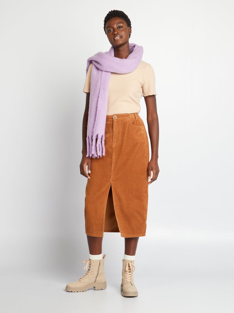 Jupe longue en velours Marron - Kiabi
