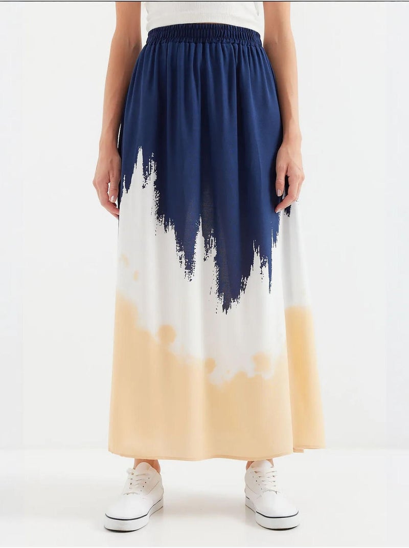 Jupe longue en viscose à motifs bdart Bleu marine - Kiabi
