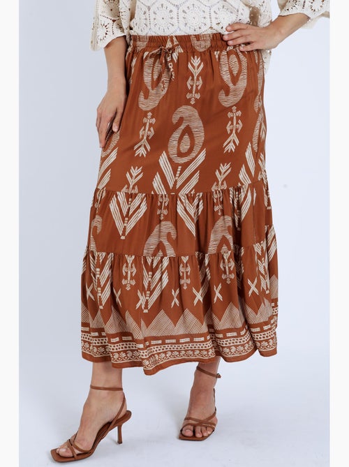 Jupe longue en viscose imprimé ethnique bicolore PAPRIKA - Kiabi Jupe longue en viscose imprimé ethnique bicolore PAPRIKA - Kiabi