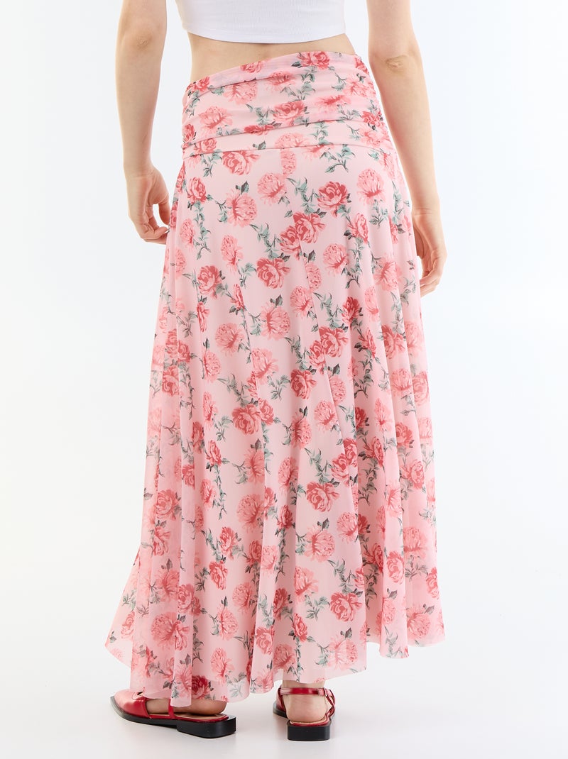 Jupe longue évasée à fleurs Rose - Kiabi