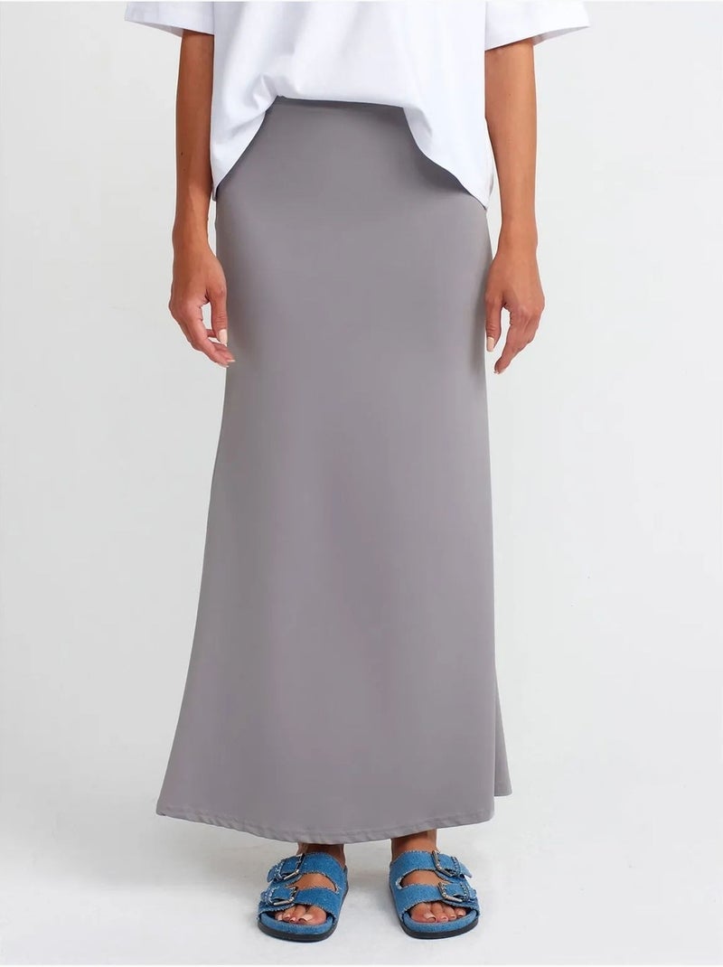 Jupe longue évasée à taille haute dilvin Gris - Kiabi