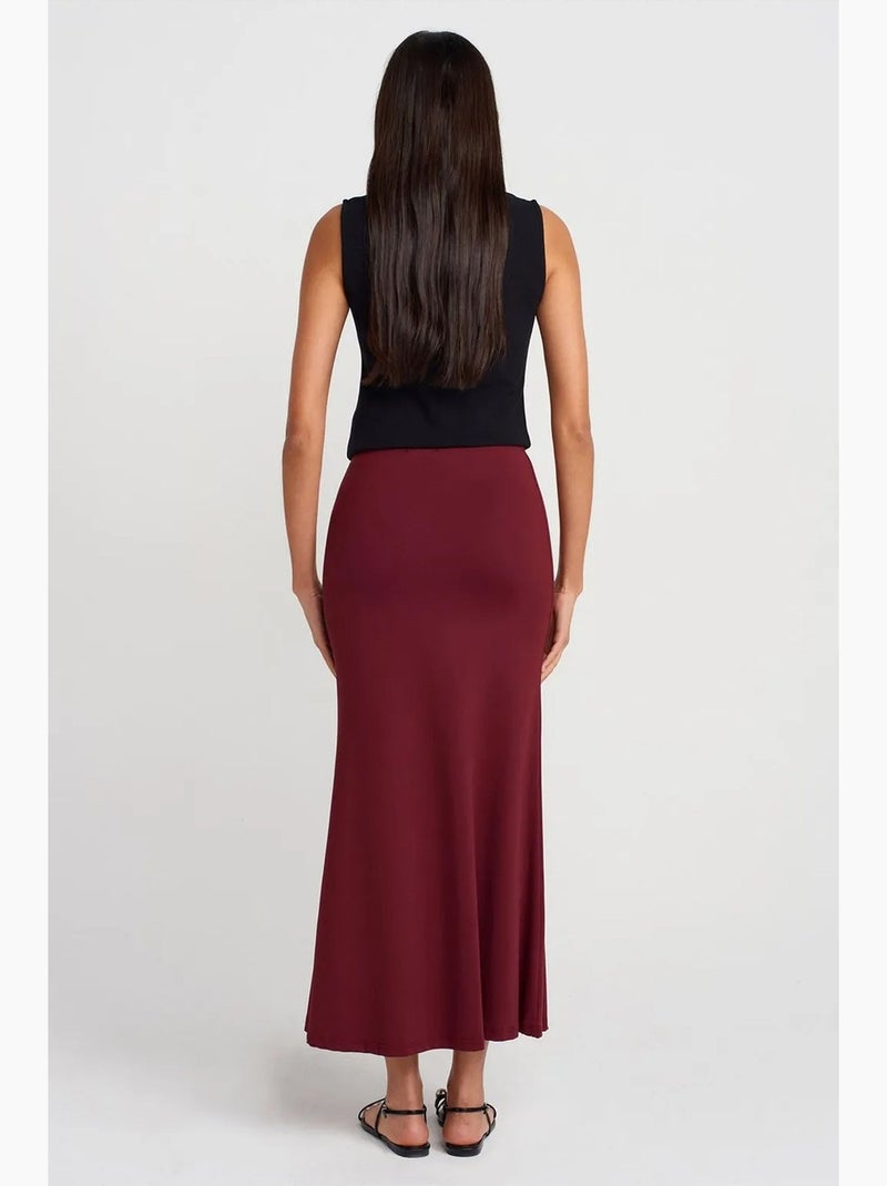 Jupe longue évasée à taille haute dilvin Rouge bordeaux - Kiabi