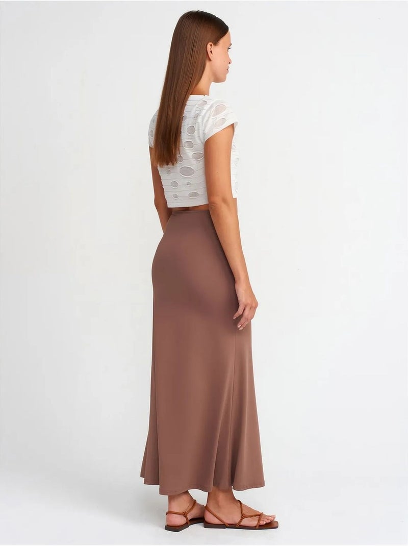 Jupe longue évasée à taille haute dilvin Taupe - Kiabi