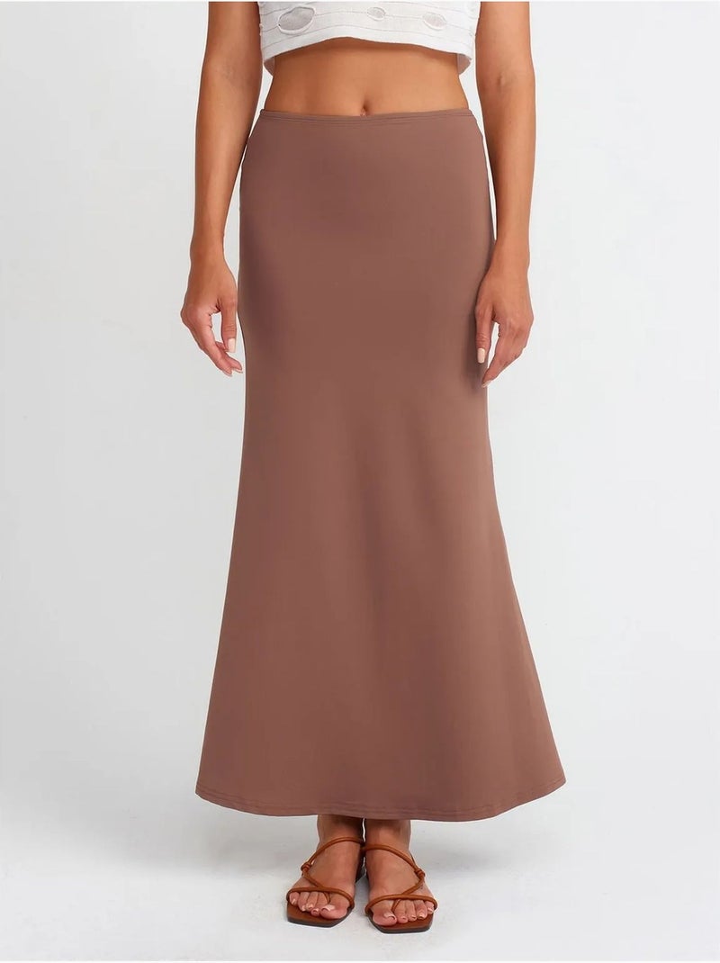 Jupe longue évasée à taille haute dilvin Taupe - Kiabi