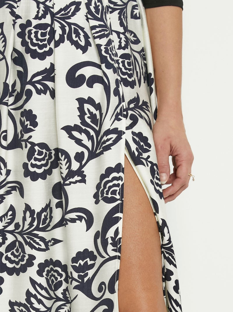 Jupe longue évasée avec imprimé feuillage Noir Ecru - Kiabi