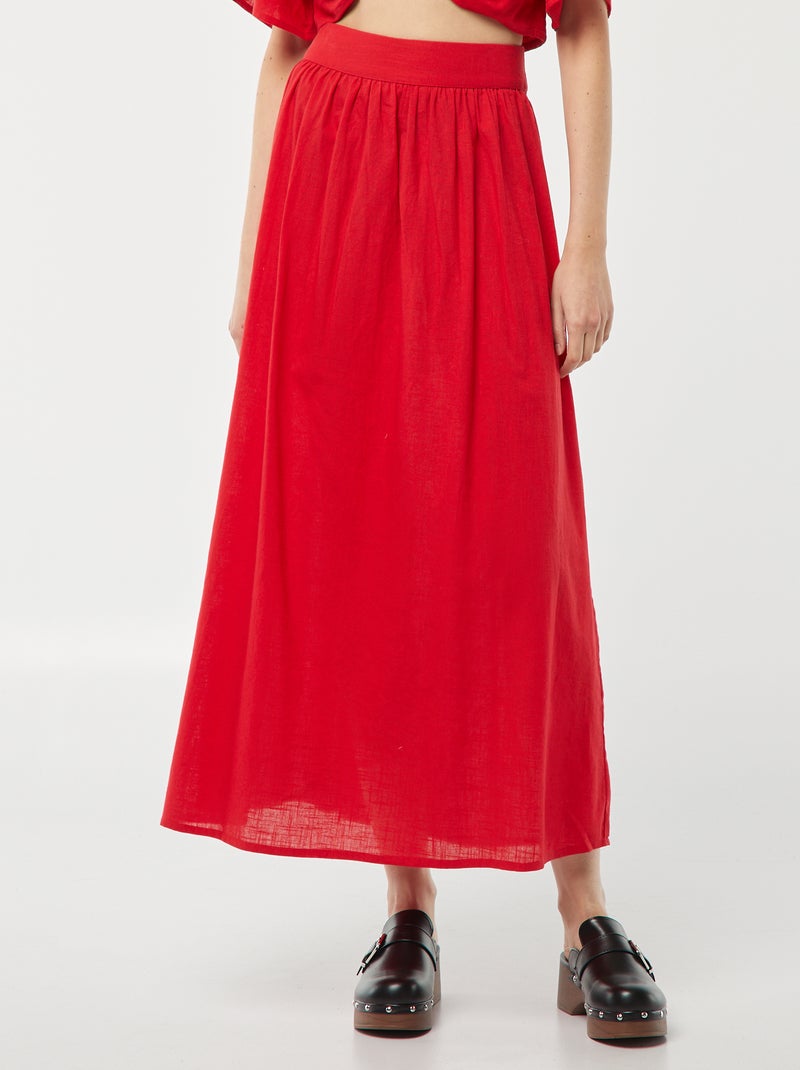 Jupe longue évasée avec taille élastiquée ROUGE - Kiabi