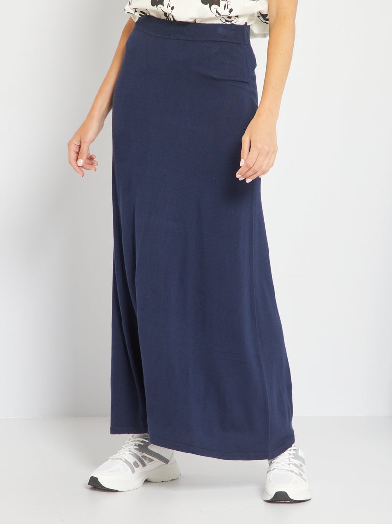 Jupe longue évasée en maille Bleu marine - Kiabi
