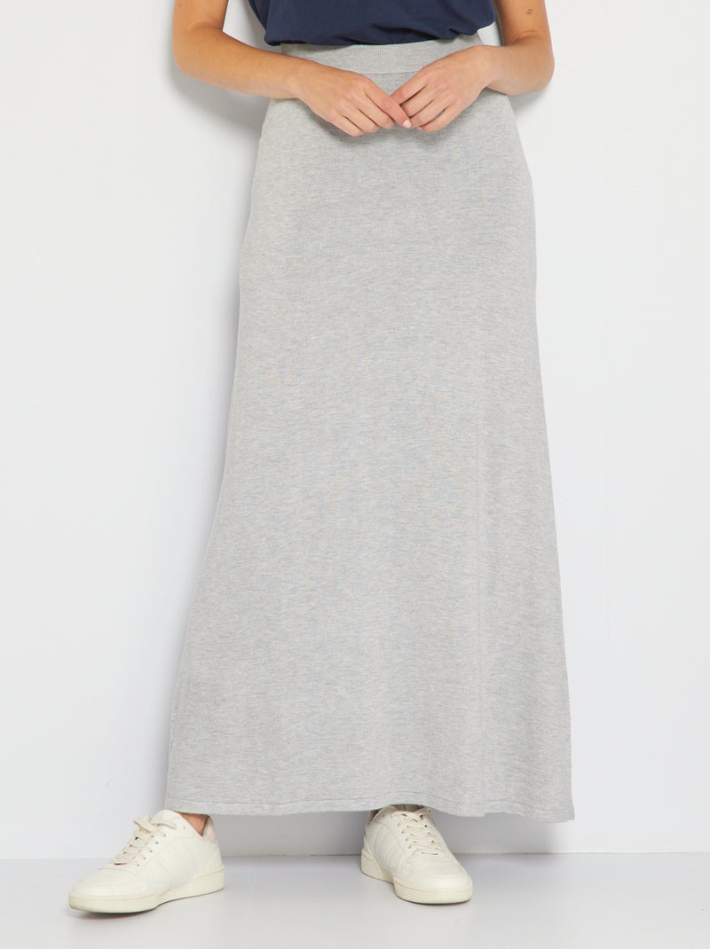 Jupe longue évasée en maille Gris - Kiabi