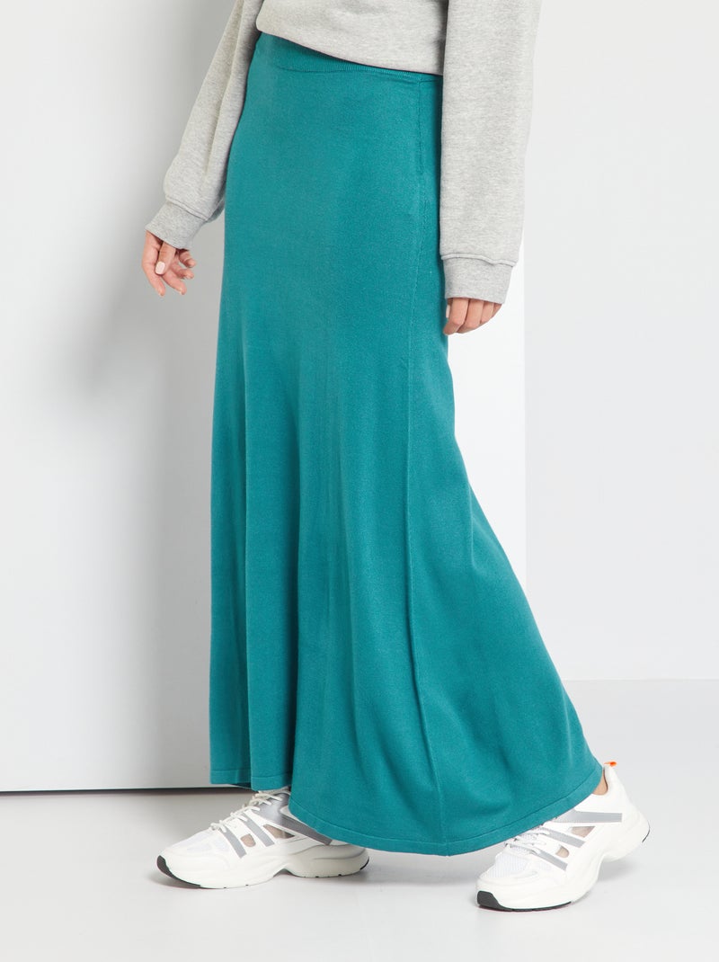 Jupe longue évasée en maille Vert/bleu - Kiabi
