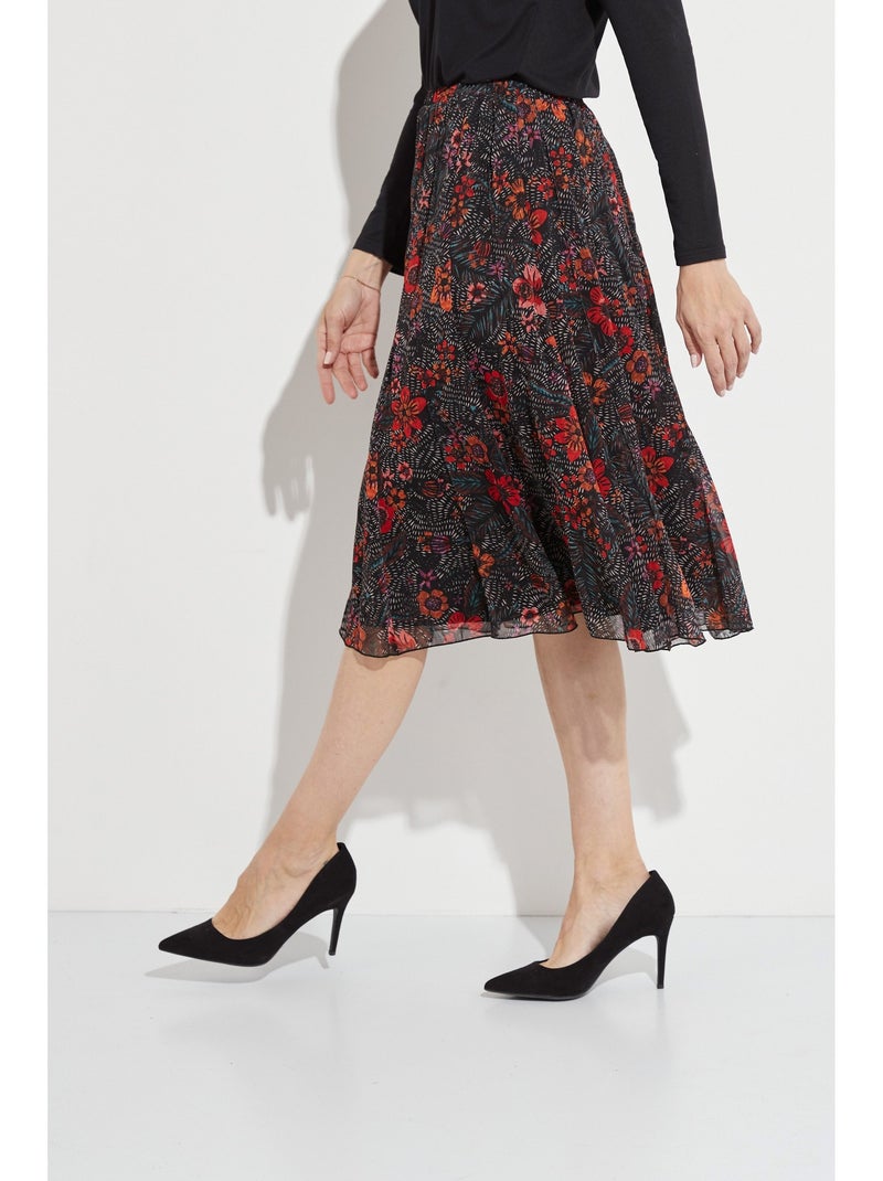 Jupe longue évasée en voile fleuri - Afibel Noir Rouge - Kiabi