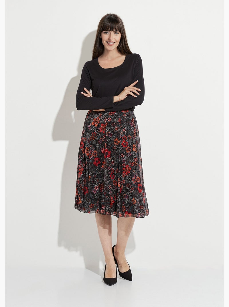 Jupe longue évasée en voile fleuri - Afibel Noir Rouge - Kiabi