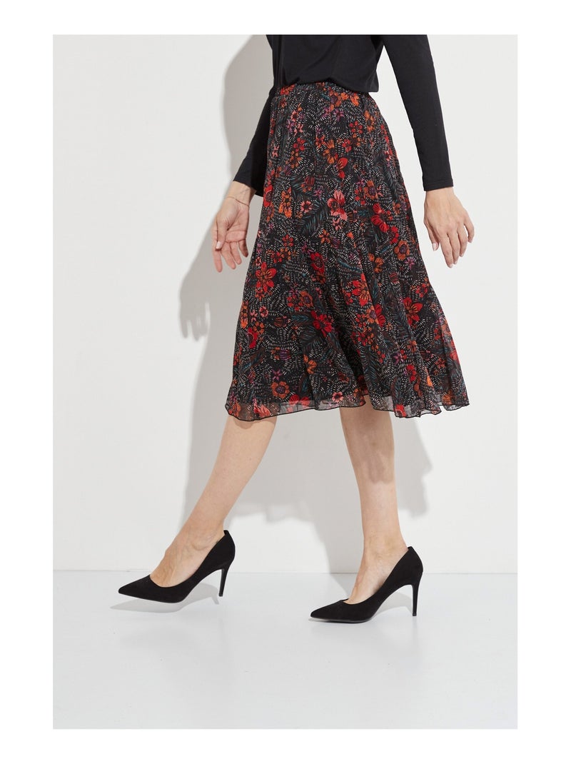 Jupe longue évasée en voile fleuri Noir Rouge - Kiabi