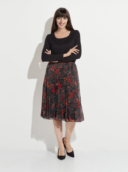 Jupe longue évasée en voile fleuri - Kiabi