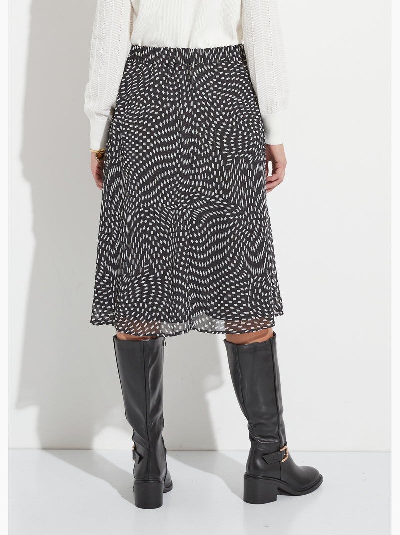 Jupe longue évasée en voile graphique Noir Blanc - Kiabi