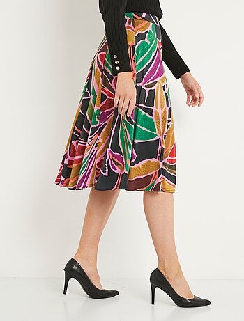 Jupe longue évasée maille fluide imprimée
