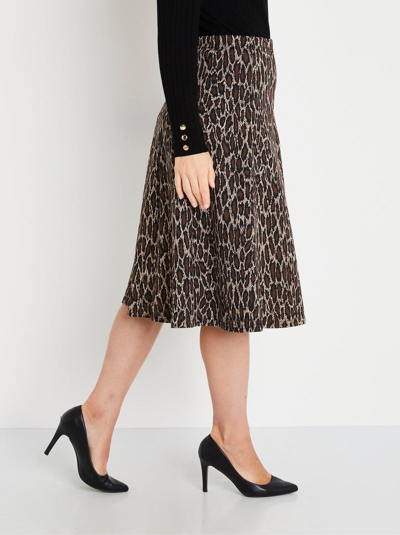 Jupe longue évasée maille jacquard - Afibel Marron - Kiabi