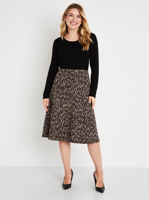 Jupe longue évasée maille jacquard - Afibel - Kiabi