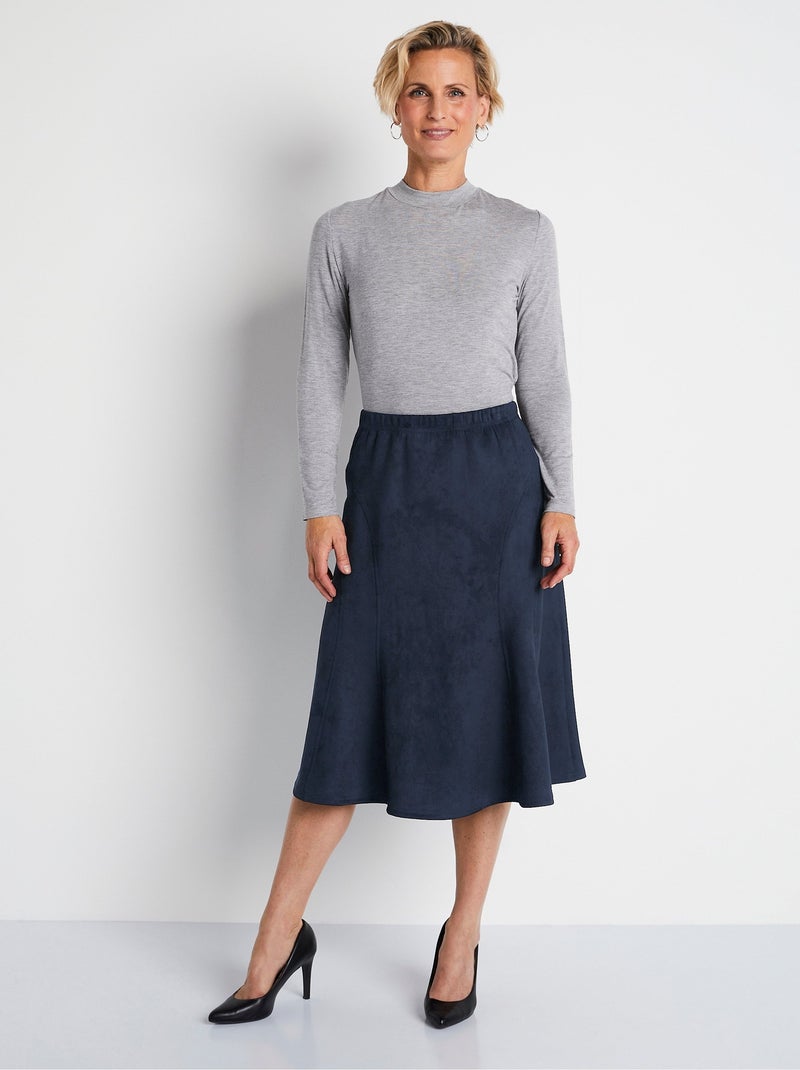 Jupe longue évasée maille suédée - Afibel Bleu - Kiabi