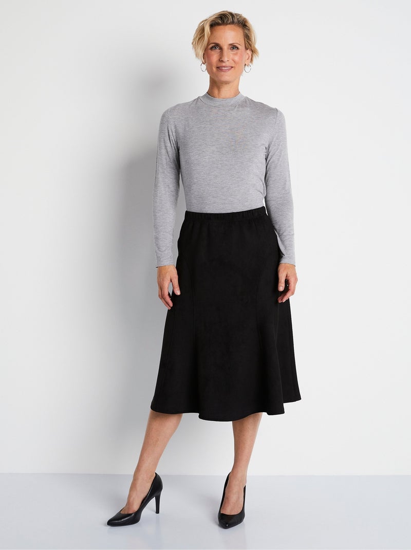 Jupe longue évasée maille suédée - Afibel Noir - Kiabi