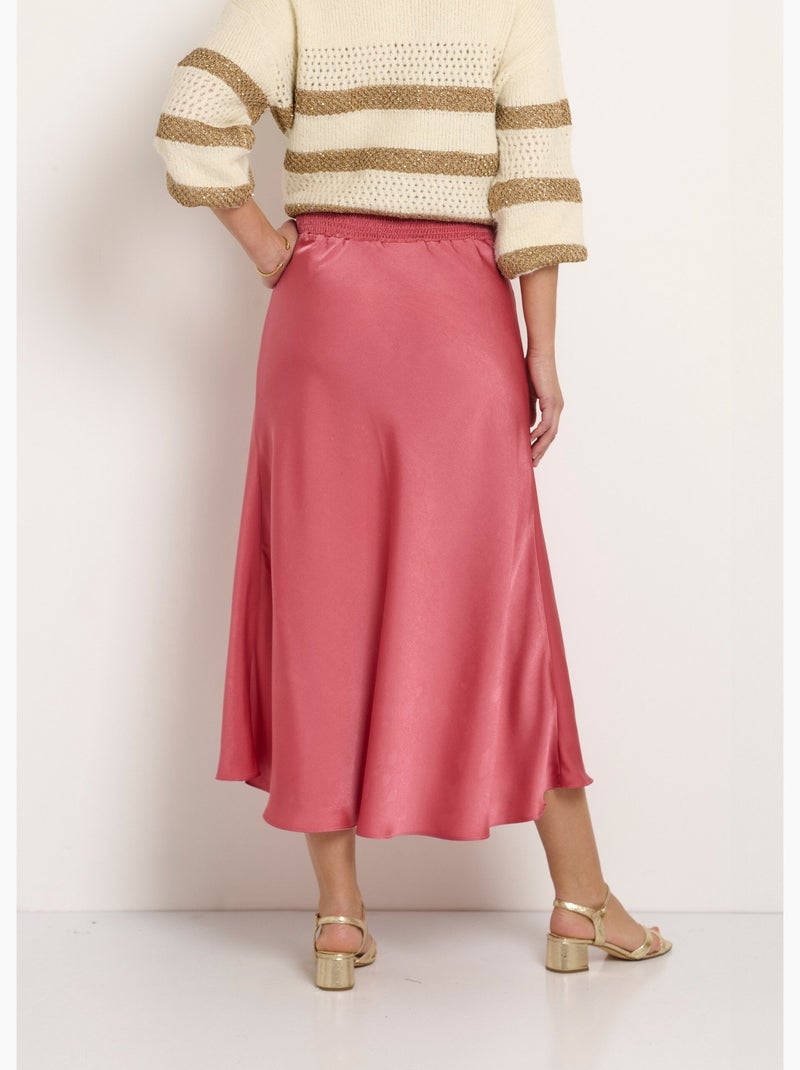 Jupe longue évasée satin dos élastiqué - Afibel Corail - Kiabi