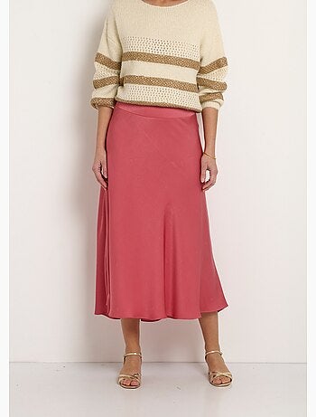 Jupe longue évasée satin dos élastiqué