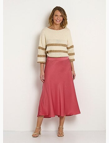 Jupe longue évasée satin dos élastiqué