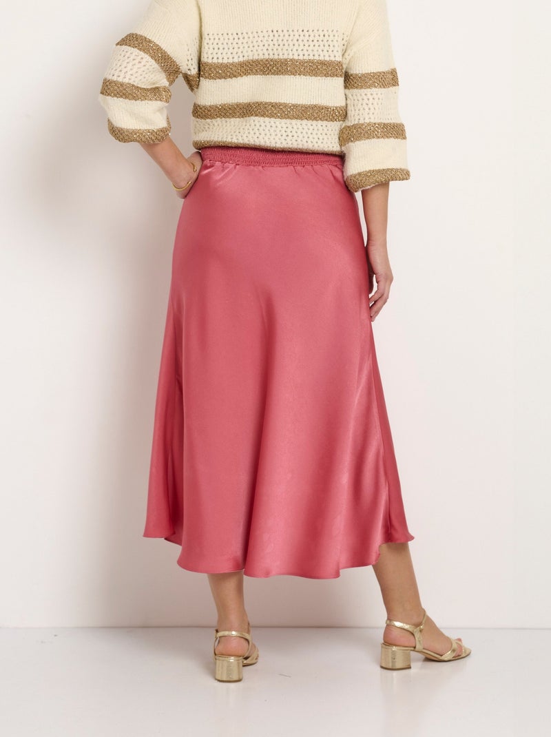 Jupe longue évasée satin dos élastiqué Orange corail - Kiabi
