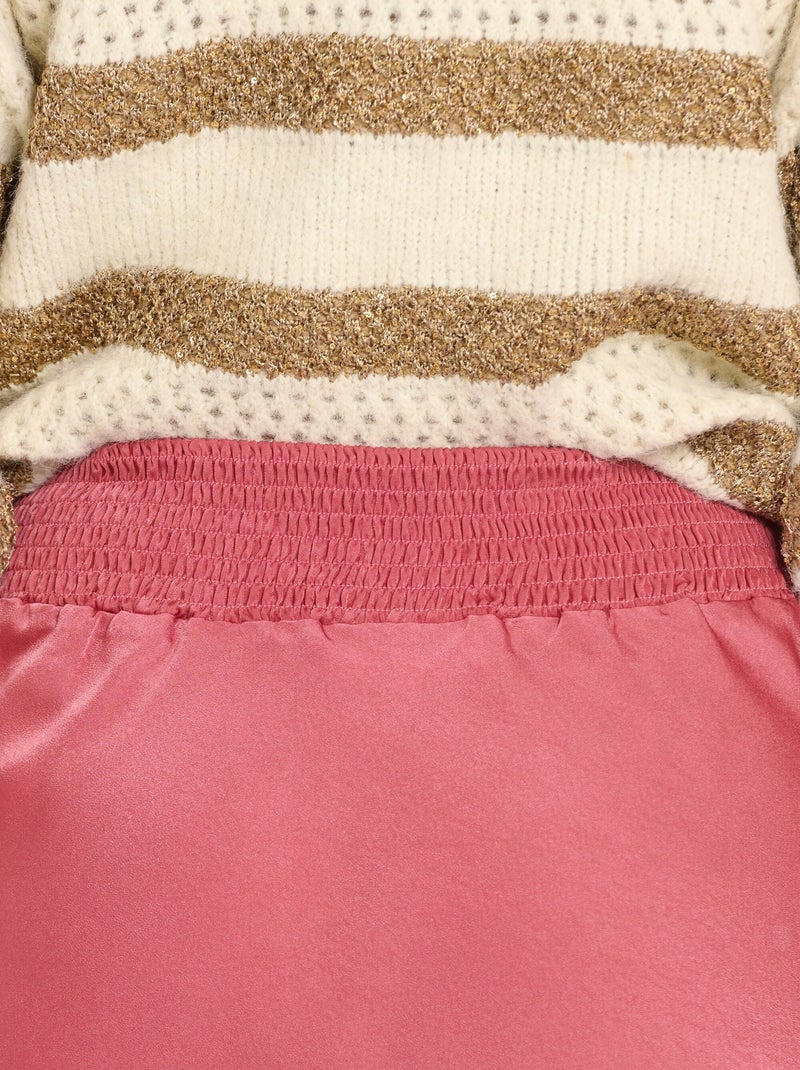 Jupe longue évasée satin dos élastiqué Orange corail - Kiabi