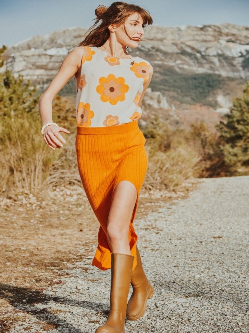 Jupe longue femme 100% cachemire déjaugé - AVA 13 Orange - Kiabi