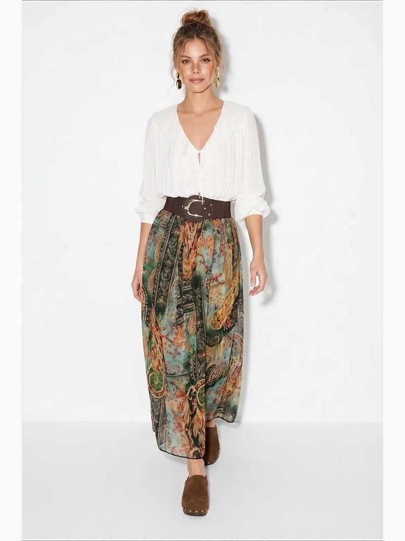 Jupe longue femme taille haute paisley lucci Vert - Kiabi