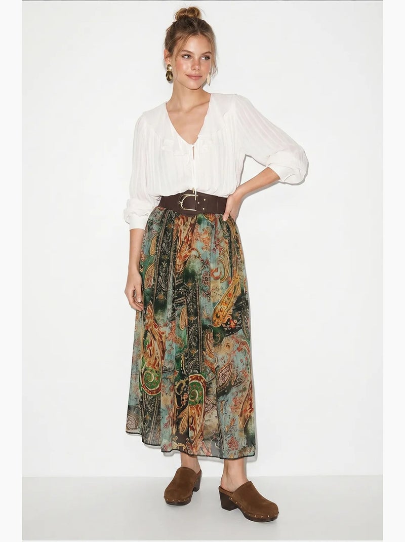 Jupe longue femme taille haute paisley lucci Vert - Kiabi