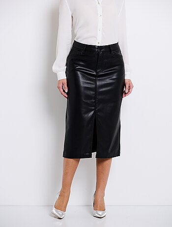 Jupe longue fendue en faux cuir