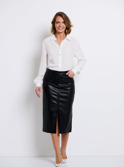 Jupe longue fendue en faux cuir - Kiabi