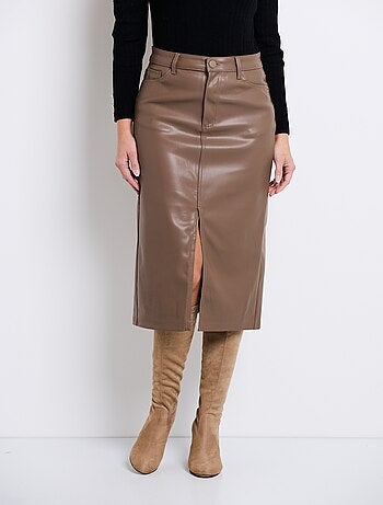 Jupe longue fendue en faux cuir