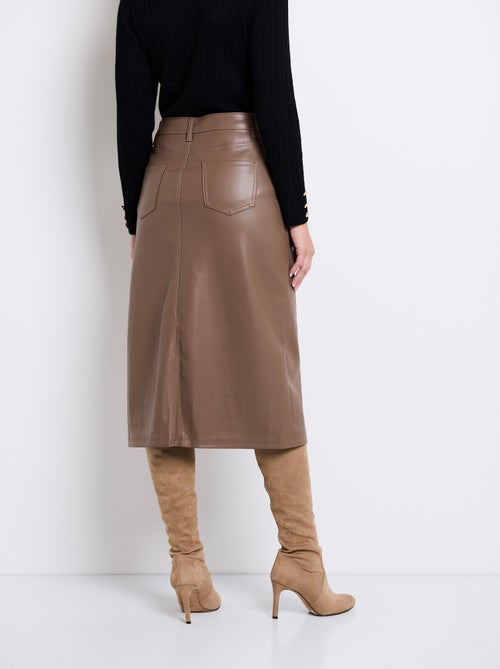 Jupe longue fendue en faux cuir - Kiabi