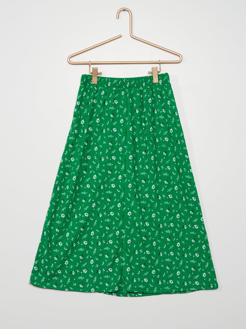 Jupe longue fendue en maille gaufrée fleurie vert - Kiabi