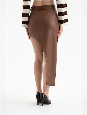 Jupe longue fendue taille haute en similicuir