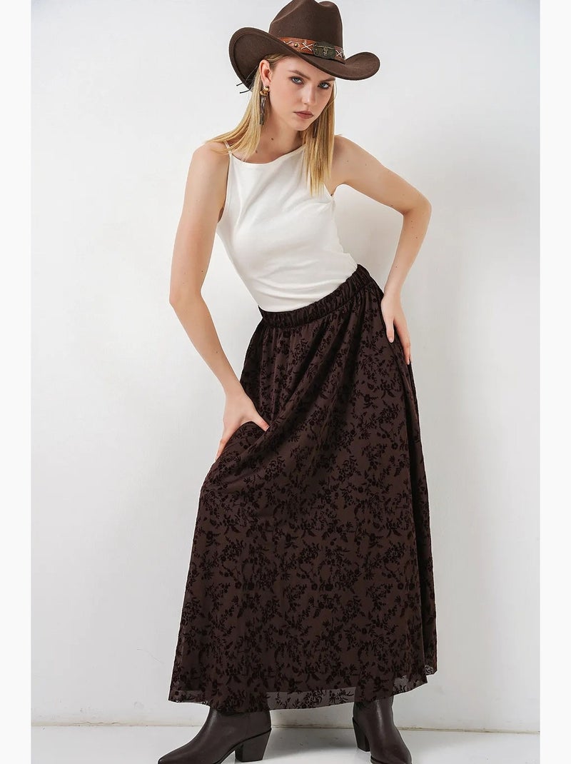 Jupe longue fleurie à taille haute bdart Marron chocolat - Kiabi