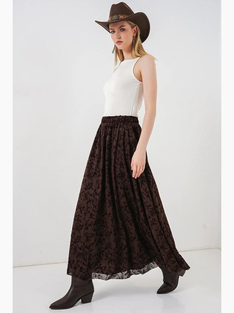 Jupe longue fleurie à taille haute bdart Marron chocolat - Kiabi