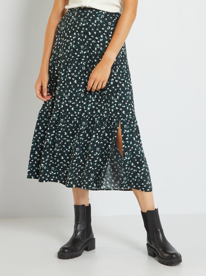 Jupe longue fleurie en viscose Vert - Kiabi