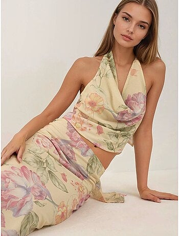 Jupe longue fleurie taille basse