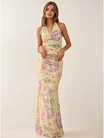 Jupe longue fleurie taille basse