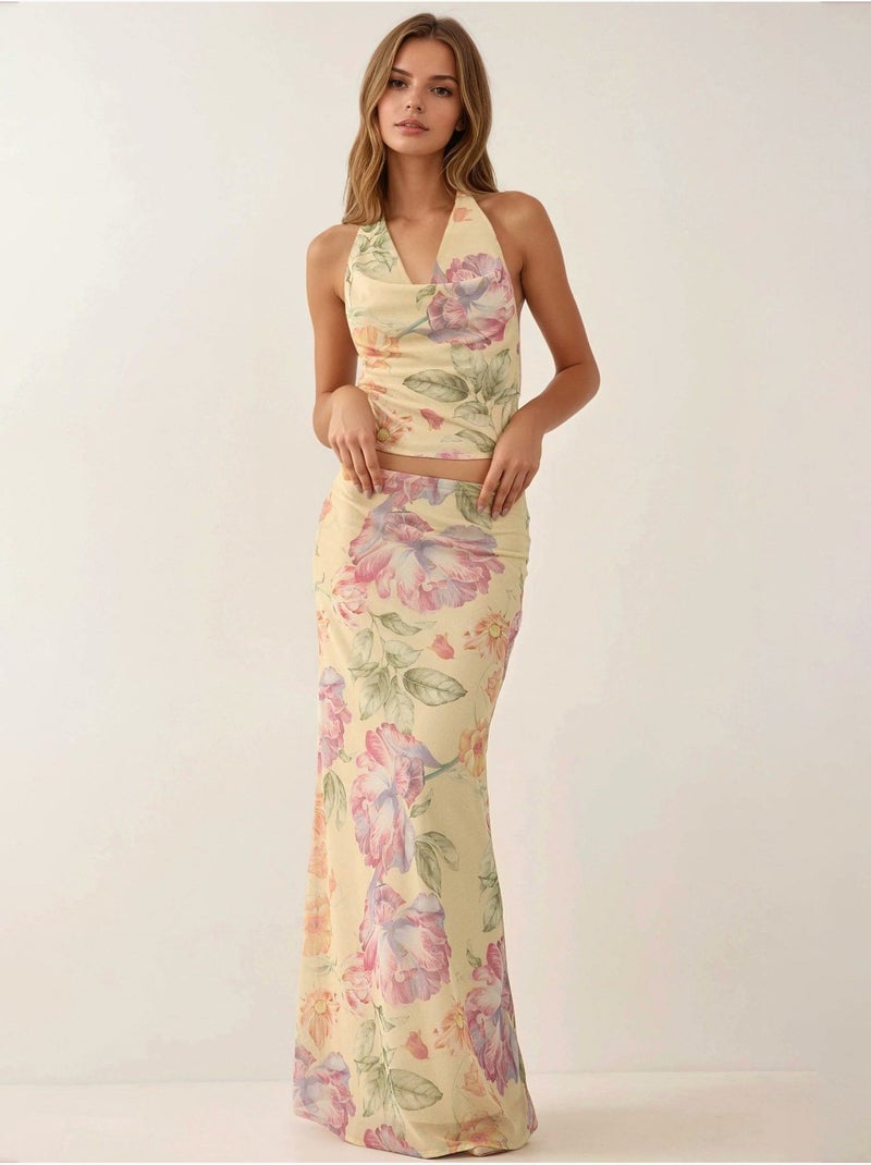 Jupe longue fleurie taille basse Multicolore - Kiabi