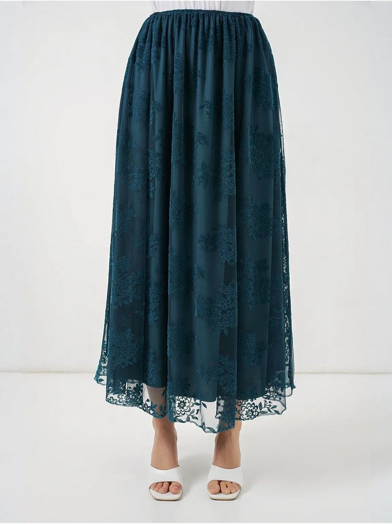 Jupe longue fleurie taille haute bdart Bleu canard - Kiabi