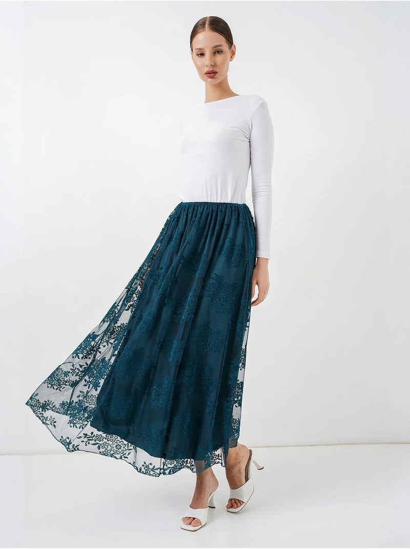 Jupe longue fleurie taille haute bdart Bleu canard - Kiabi