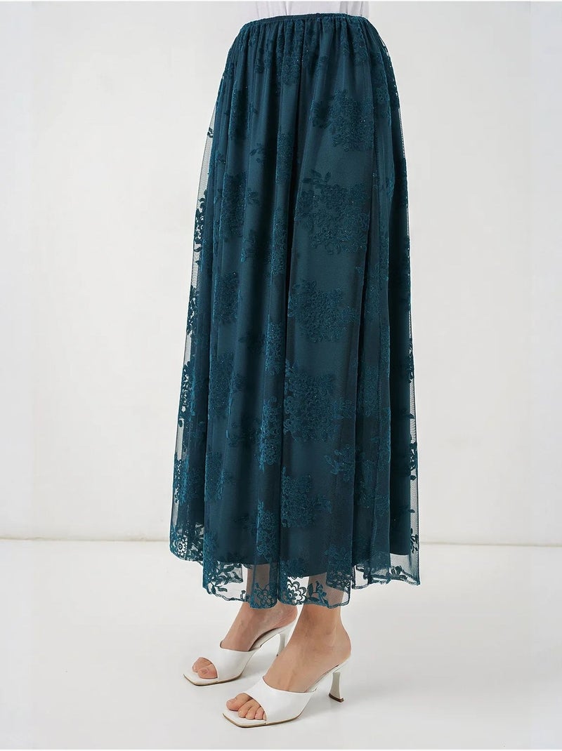Jupe longue fleurie taille haute bdart Bleu canard - Kiabi
