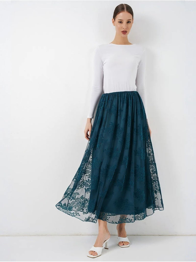 Jupe longue fleurie taille haute bdart Bleu canard - Kiabi
