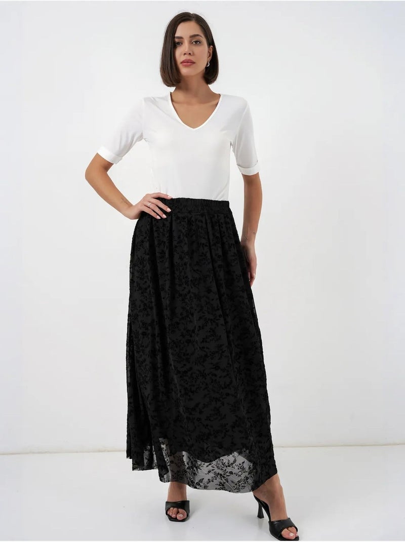 Jupe longue fleurie taille haute bdart Noir - Kiabi
