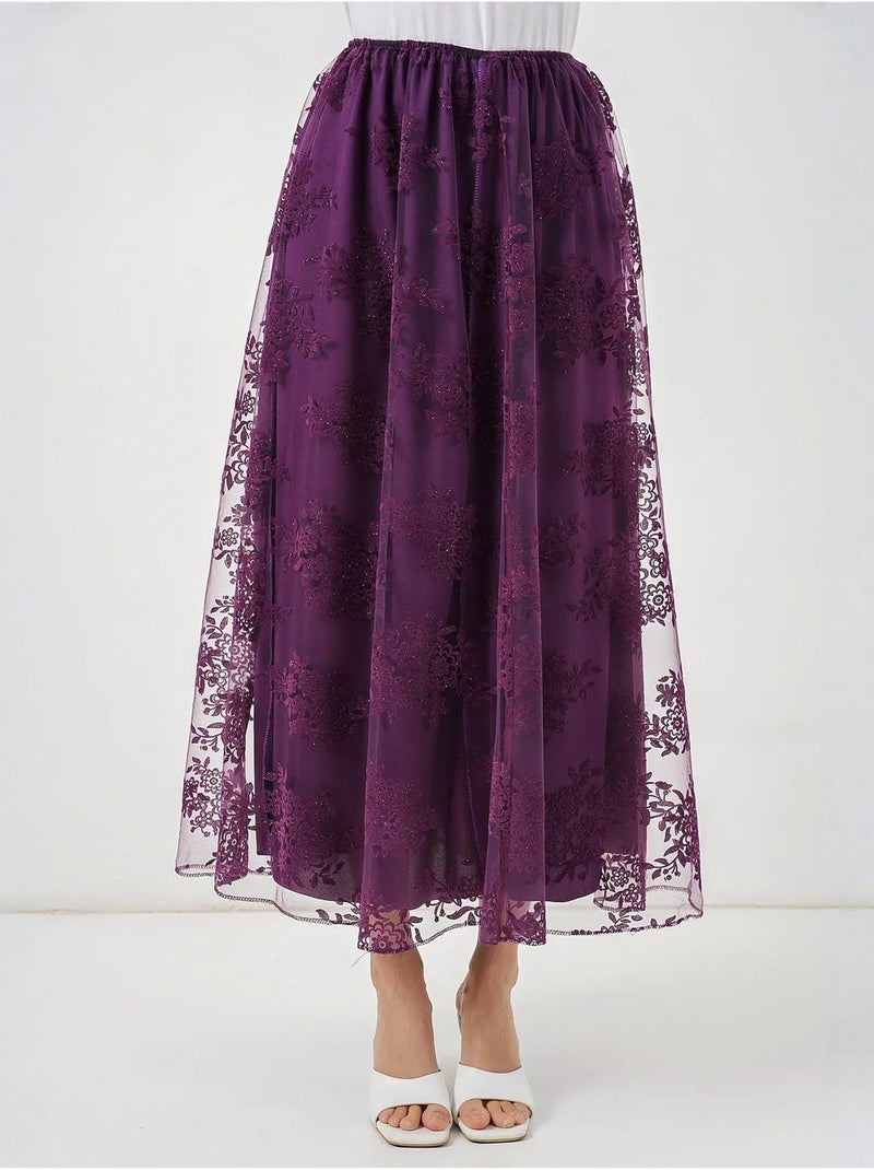 Jupe longue fleurie taille haute bdart Violet aubergine - Kiabi